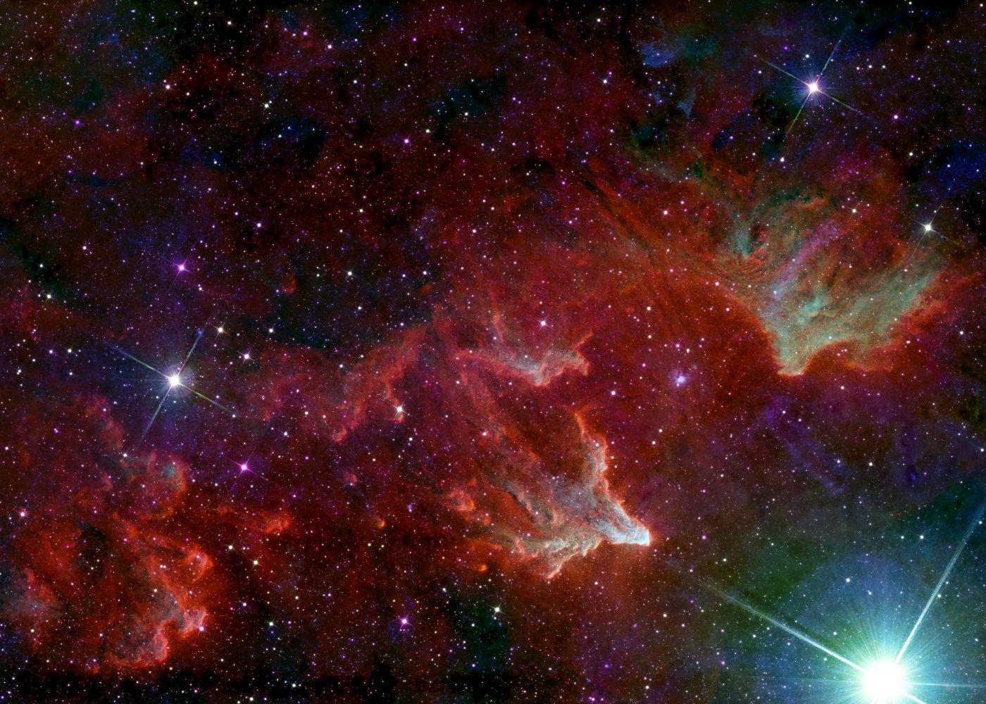 SH2-185 (gam Cas Nebula, Ghost of Cassiopeia) in H-alpha, blue and near infrared
