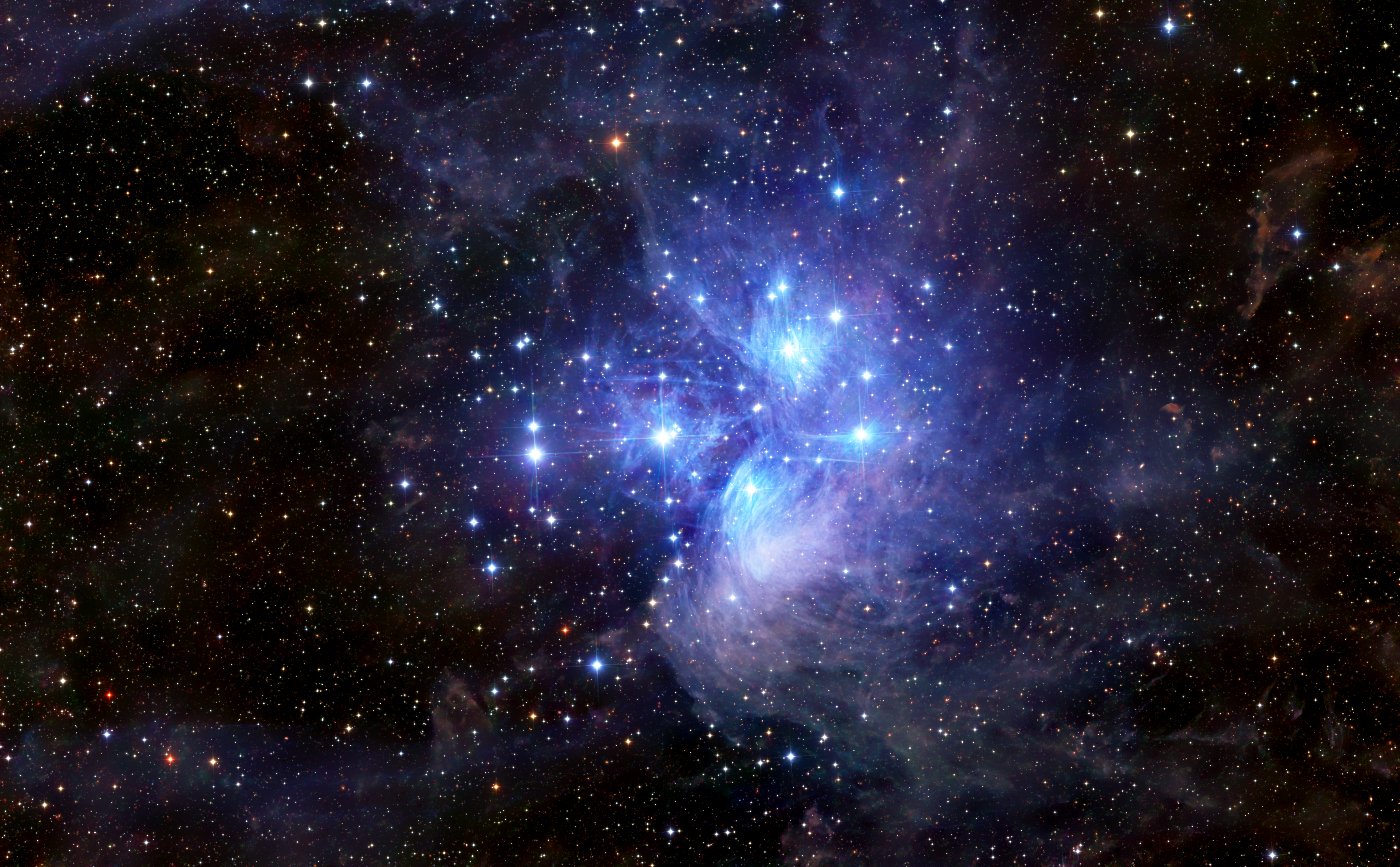 Pleiades (M45) in NIR, red and blue