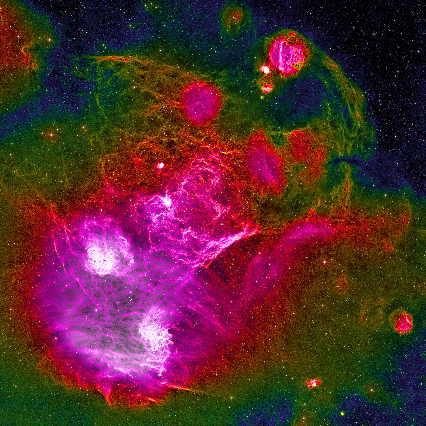 IC 504 and IC 410 in false colors made from H-alpha